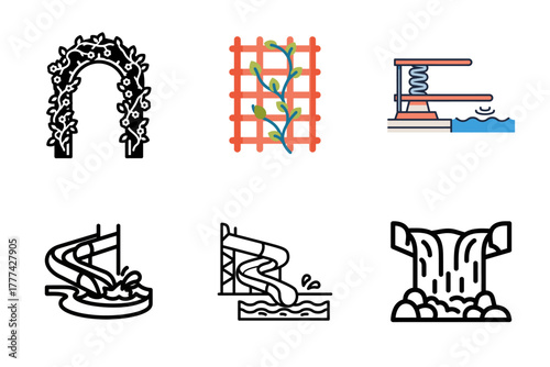 Comfort and Self-Care Lifestyle Icon Set: Travel Pillow, Heating Pad, Bathtub, and Vanity Graphics