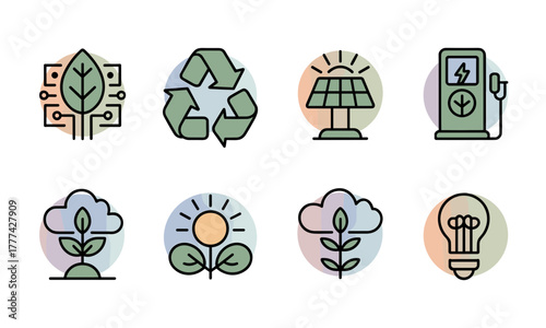 Collection of Green Energy and EcoFriendly Icons.