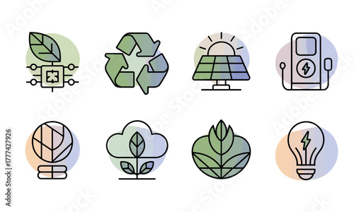 Collection of EcoFriendly Icons Representing Sustainability and Green Energy 1.