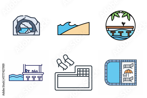Lifestyle and Wellness Glyph Icons Set: Yoga Mat, Soap, Belt, Mortar and Pestle. Vector graphics for health, personal care, cooking, and everyday objects.