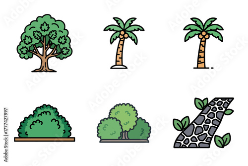 Wellness and Self-Care Icons Set. Vector symbols for relaxation, healthy lifestyle, spa, yoga: lit candle, hot tea cup, water bottle, natural elements, and rolled towel.