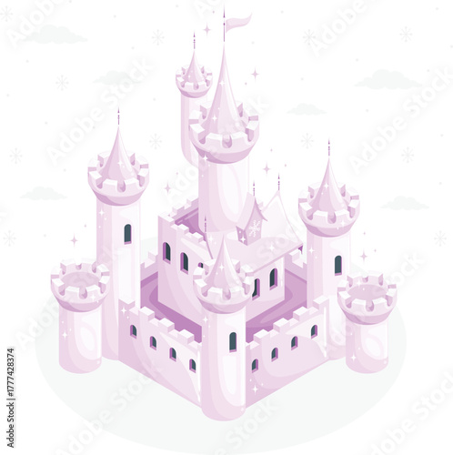 Pink Fairytale Castle with Towers and Flags fantasy magic