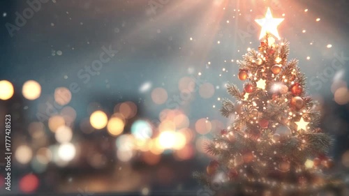 Holiday Cheer Beneath the Christmas Lights, Beautiful Christmas Tree in Winter Wonderland