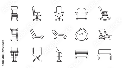 Flat line symbol set of chair icons