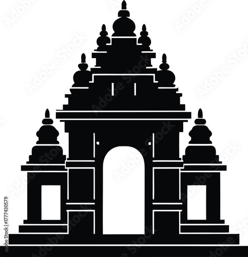 Traditional indian temple entrance tower icon with intricate architectural details