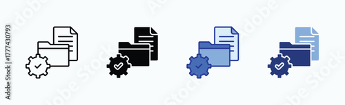 File management icon sheet multiple style collection isolated vector