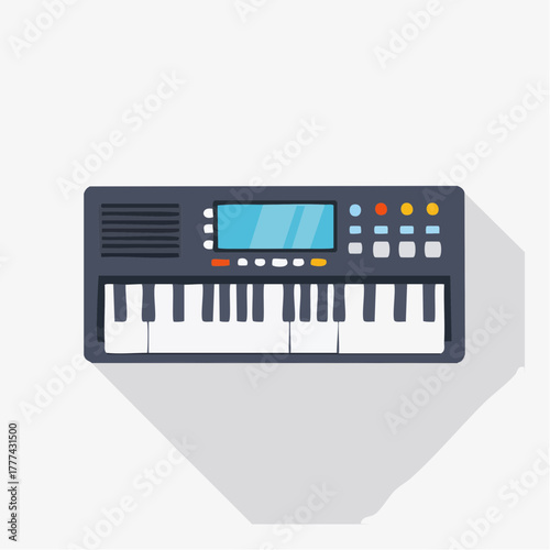 Cartoon Illustration of a Digital Synthesizer Keyboard Instrument.