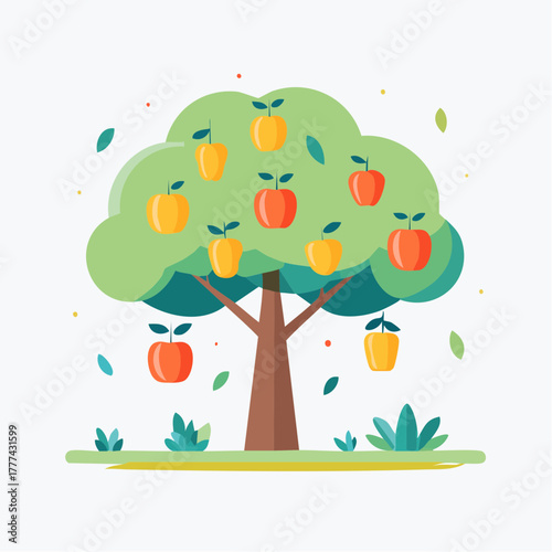 Cartoon Illustration of a FruitBearing Apple Tree.