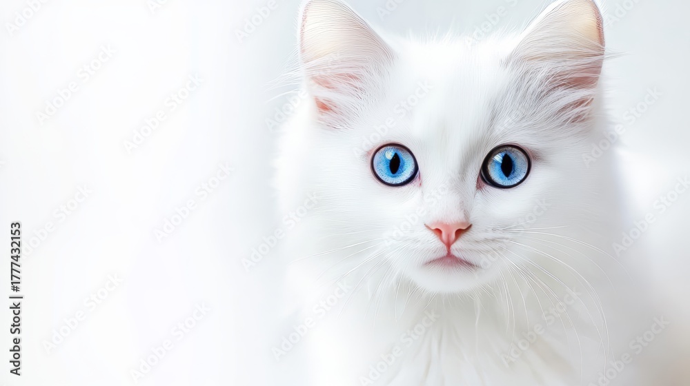 Obraz premium A Gorgeous White Turkish Angora Cat With Striking Blue Eyes, Radiating Elegance and Grace.