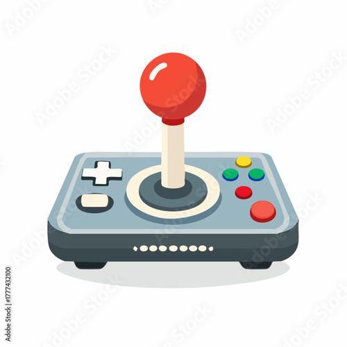 Cartoon Illustration of a Retro Arcade Joystick Controller.