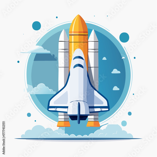 Cartoon Illustration of a Rocket Ship in Flight.