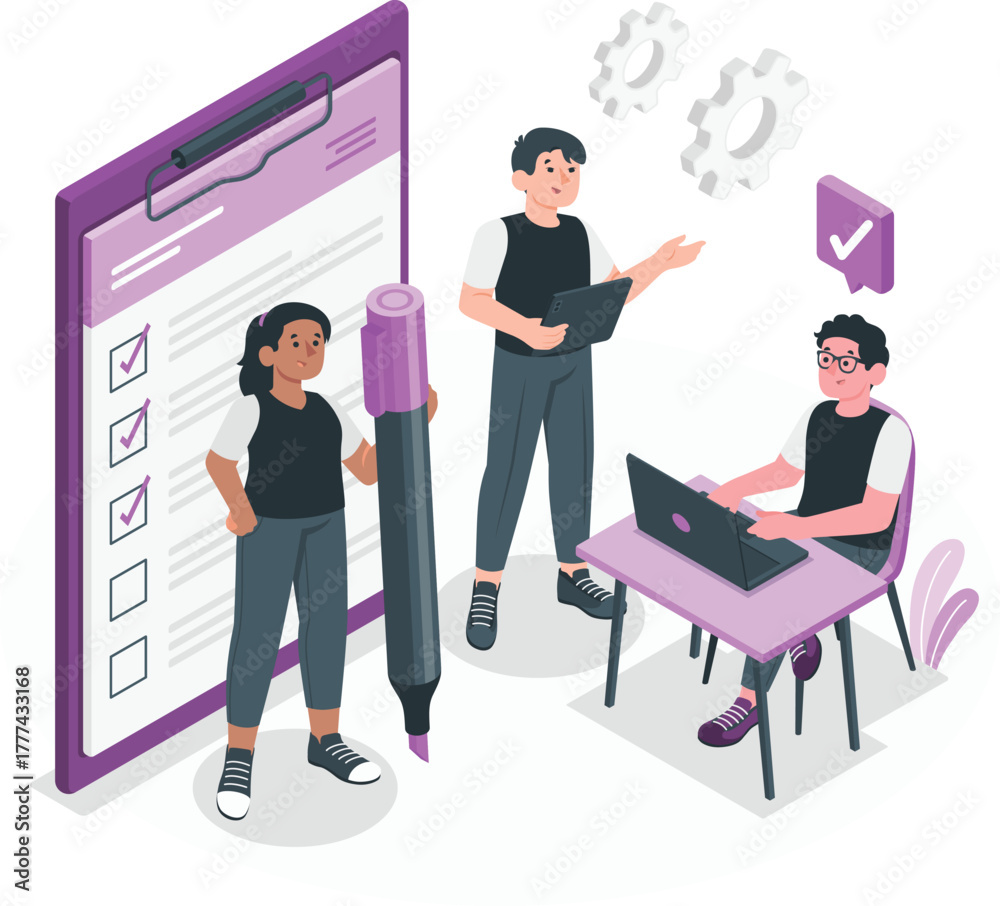 Fototapeta premium Team working on a checklist and project plan teamwork collaboration