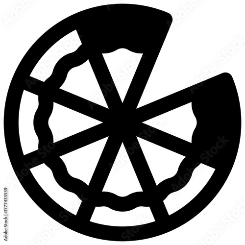 Pizza. Outlined stroke vector icon with black-filled details.