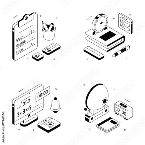 Well designed illustrations set of education and learning in trendy isometric style