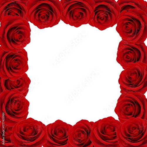 Red rose flower border with black center isolated on transparent background