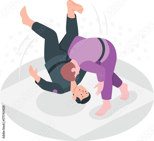 Two athletes engaged in a judo or wrestling match martial arts combat sport