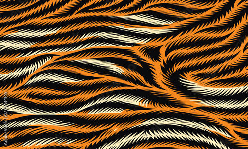 Tiger skin pattern illustration vectand with wild animal fur stripes and texture background, great fand fabric prints, wallpaper murals, tile surfaces, and decandative designs.