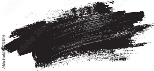 Black ink brush stroke texture with rough edges and visible bristle marks on a white background vector