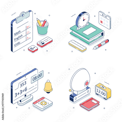 Well designed illustrations set of education and learning in trendy isometric style