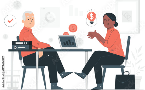 Business Meeting with Laptop and Charts consultative