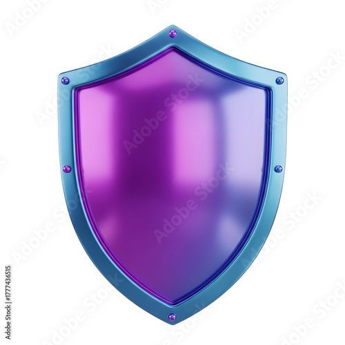 Purple and blue metallic shield emblem isolated on transparent background