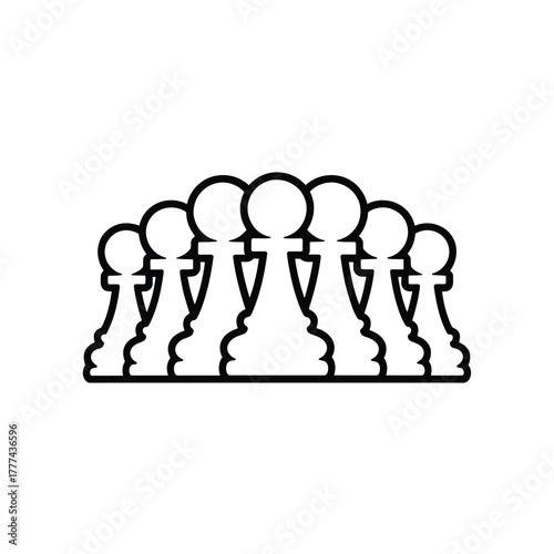 Group of white chess pawns standing in a line