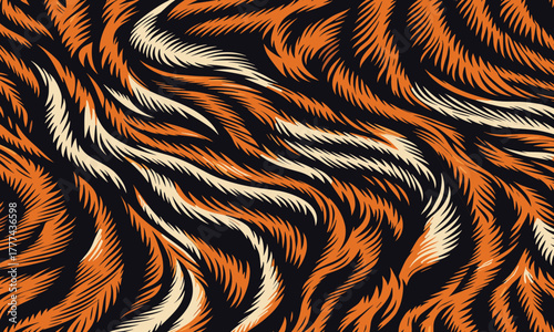 Wild tiger skin vectand illustration with striped animal fur texture background, perfect fand fabric prints, wallpaper murals, tiles, and artistic surfaces.