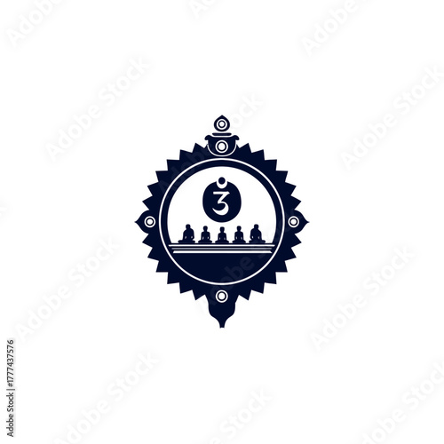Symbolic emblem with figures and om symbol vector illustration