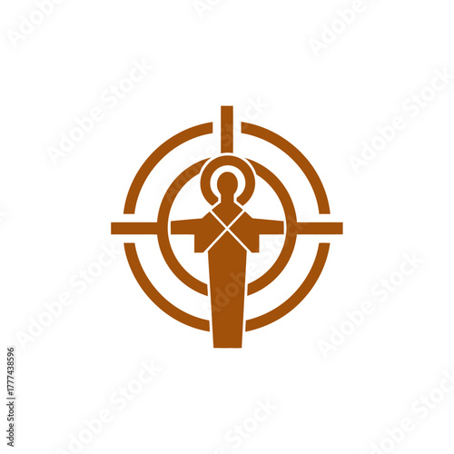 Abstract religious symbol crucifix figure centered with target rings minimal style