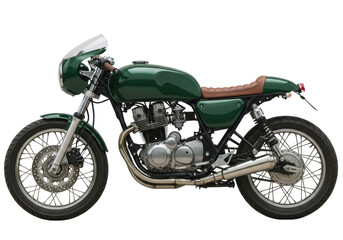 Tableau sur plexiglas Moto Café racer vert vintage selle cuir  © Fernando
