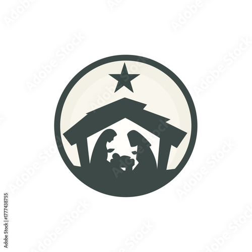 Christmas nativity scene illustration star stable family silhouette isolated