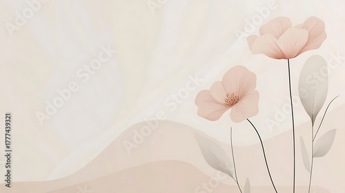 Minimalist digital illustration with delicate pastel flowers on soft background for wallpapers prints or artistic visual design creative elegant aesthetic concept
