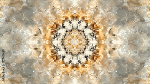 Mesmerizing abstract mandala with beige and brown tones with intricate patterns for visually stunning kaleidoscopic artistic visual design decorative aesthetic concept