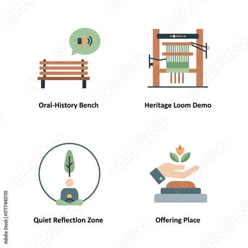 Collection of Four Icons Representing Community and Heritage Experiences.
