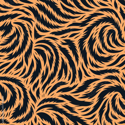 Wild tiger skin vectand illustration with striped animal fur texture background, perfect fand fabric prints, wallpaper murals, tiles, and creative projects.