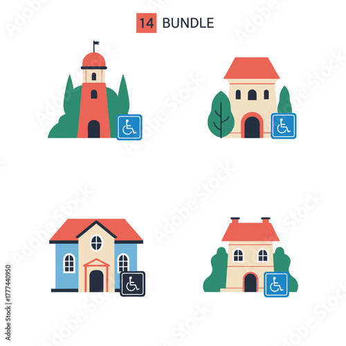 Accessibility Buildings Bundle - Diverse Architectural Structures with Inclusive Design.