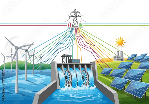 Renewable Energy Sources Powering the Electrical Grid.