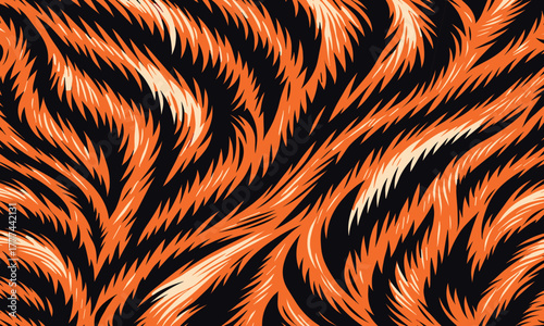 Tiger skin pattern vectand illustration with wild animal fur stripes and texture background, ideal fand fabric prints, wallpaper murals, tile, and decandative surfaces.