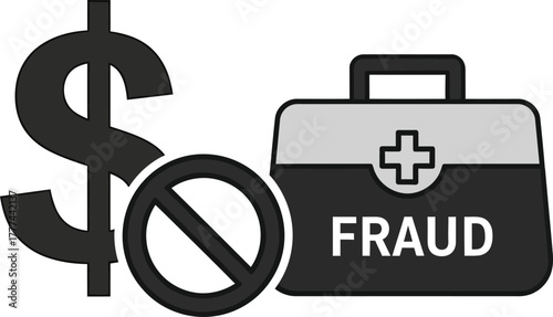 No Money Fraud Sign, Dollar Symbol with Prohibited Sign and Briefcase, Transparent BG