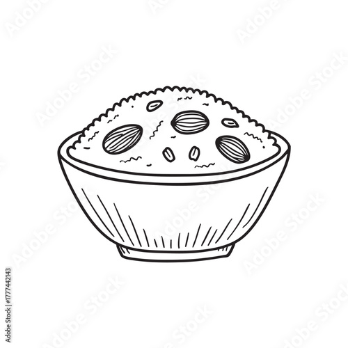 Bowl of couscous finished with raisins and almonds on top