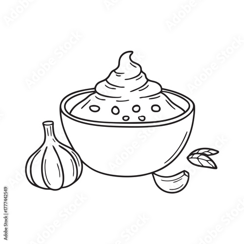 Ceramic bowl containing red chili paste blended with garlic