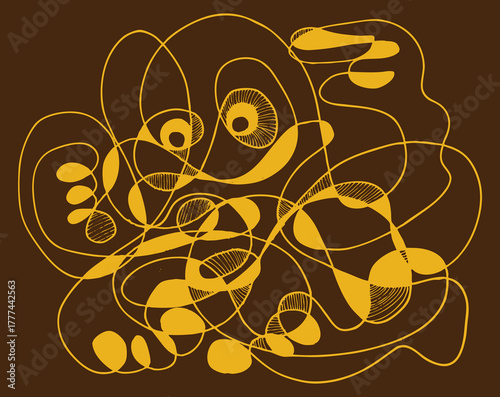 Abstract yellow lines illustration against a brown background, a creative and expressive artwork