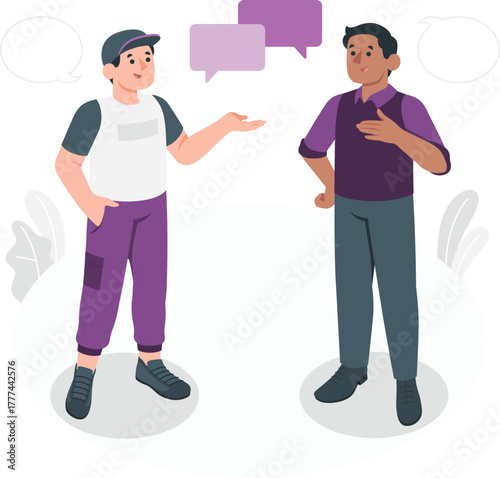 Two Men Having a Conversation With Speech Bubbles failed vector