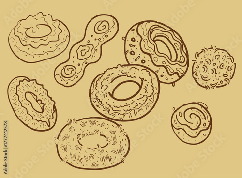 An assortment of delicious donuts with unique toppings and shapes. The image captures the essence of a sweet treat