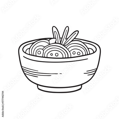 Clay bowl holding a stew made of onions mixed with herbs