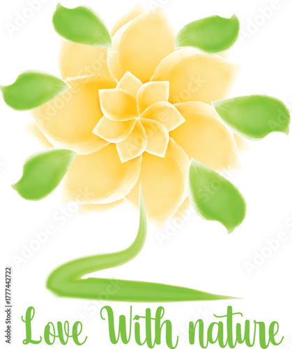 Frangipani flower with green leaves on a white and green background