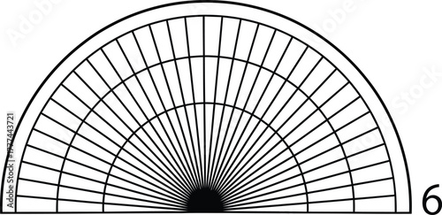 Semicircle Lines Grid, Segmented Pattern Fan Shape on White Background