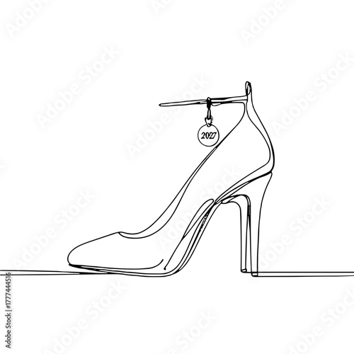 High-heeled shoes with a "2027" pendant Christmas & New Year Looks outline / minimal linear vector