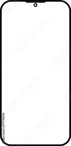 Modern smartphone screen protector outline on white background clean, minimalist outline of a smartphone screen protector with a notch, presented on a stark white background.