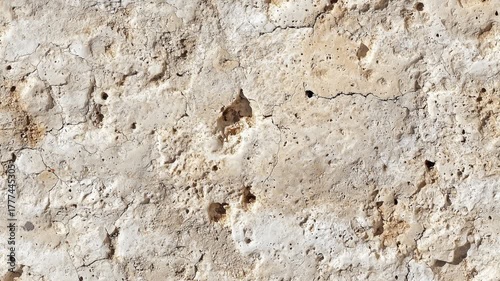 Seamless smooth horizontal motion textured travertine stone wall with cracks and holes. 16:9 Organic texture loop.